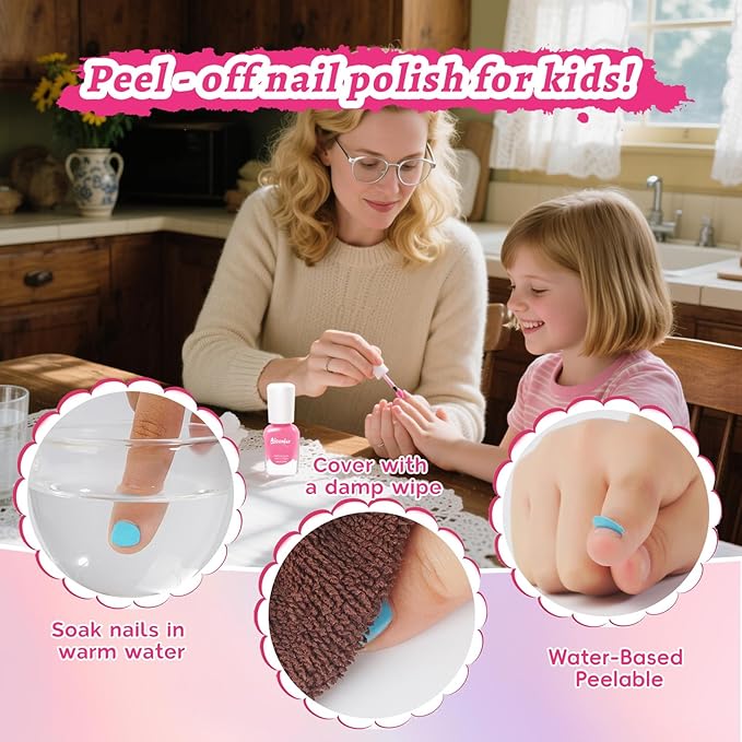 Quick Dry Kids Nail Polish Set, Non-Toxic Toddler Nail Polish, Water-Based Peelable Fingernail Polish for Kids, 6 Color Rainbow Nails Polish for Party, Holiday Favors, Party Favors