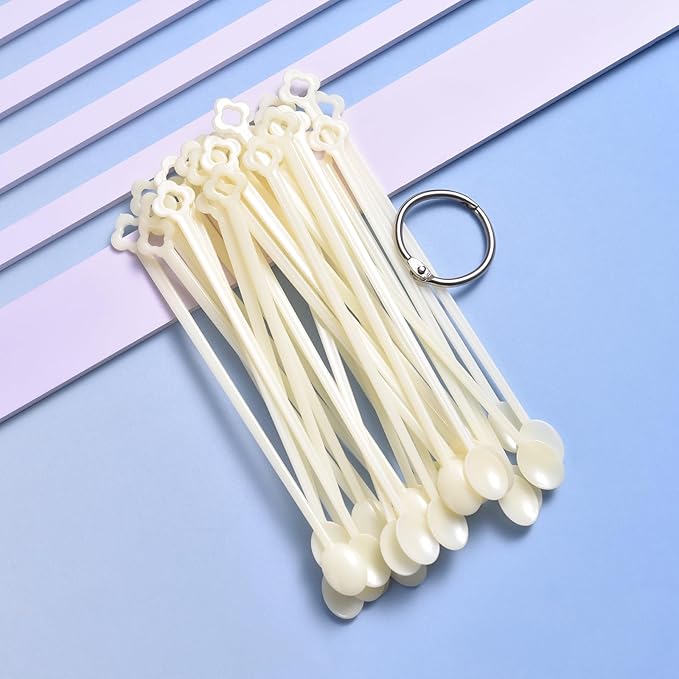 300 Tips Nail Swatch Sticks with Metal Split Ring Fan-shaped Display Nail Practice Sticks Nail Sample Swatches for Nail Art Polish Practice Nail Color Display (Beige Spoon Shaped)
