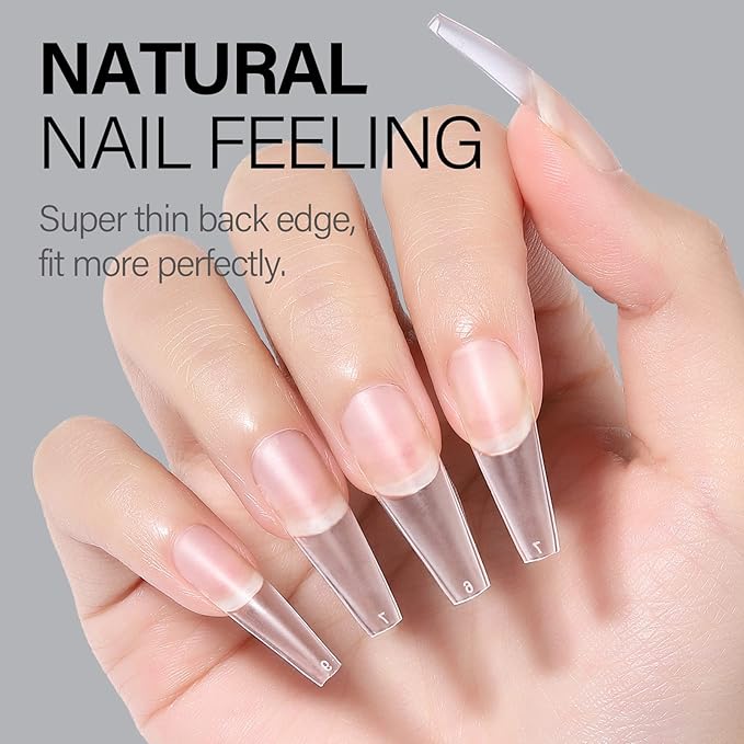 AILLSA Medium Coffin Nails Tips - Upgraded Matte Soft Full Cover Gel Nail Tips No Filed, 240Pcs Pre-shaped Gelly Tips Acrylic Clear Fake Press On Nail Tips for Soak Off Nail Extension 10 Sizes