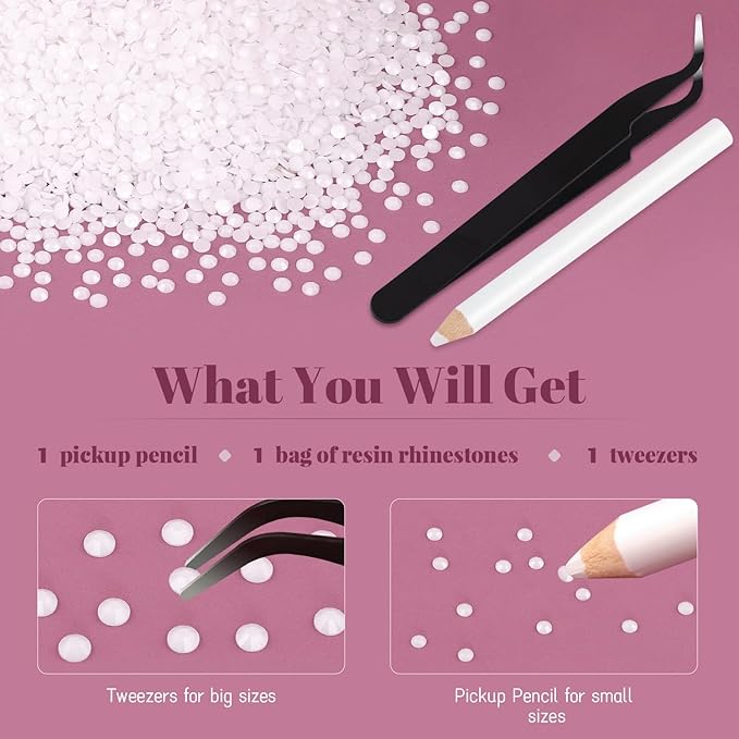 8000PCS 3mm Resin Rhinestones Bulk for Crafting (White), Flatback Bedazzling Crystals for Crafts DIY Nail Decoration, Gems Charms for Tumbler Shoes Clothing Fabric with Pickup Pen and Tweezers