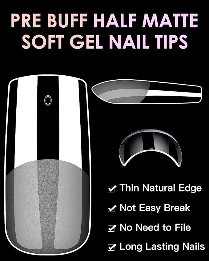 Soft Gel Nail Tips Medium Square, 120PCS Pre Buff Full Cover Nail Extenison Tips Half Matte Gel Nail Tips BORNBYME