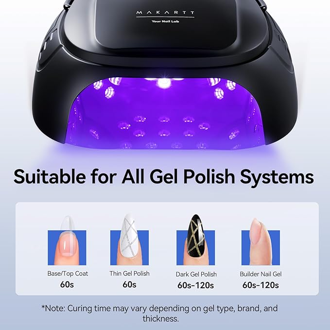 Makartt UV Nail Lamp – 30W Fast Curing UV Light with Handle Rechargeable Cordless Nail Dryer for Gel Nail Polish with 45 Beads Dual Lights 4 Timers LCD Smart Sensor for Nail Art Design(Matte Black)