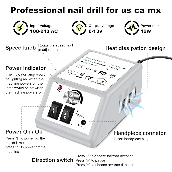 LAVAED Professional Electric Nail Drill Machine Kit - Low Noise Vibration with 156pcs Sanding Bands for Acrylic Nail Drill, Gel Art Remover, Polisher, Manicure, Pedicure