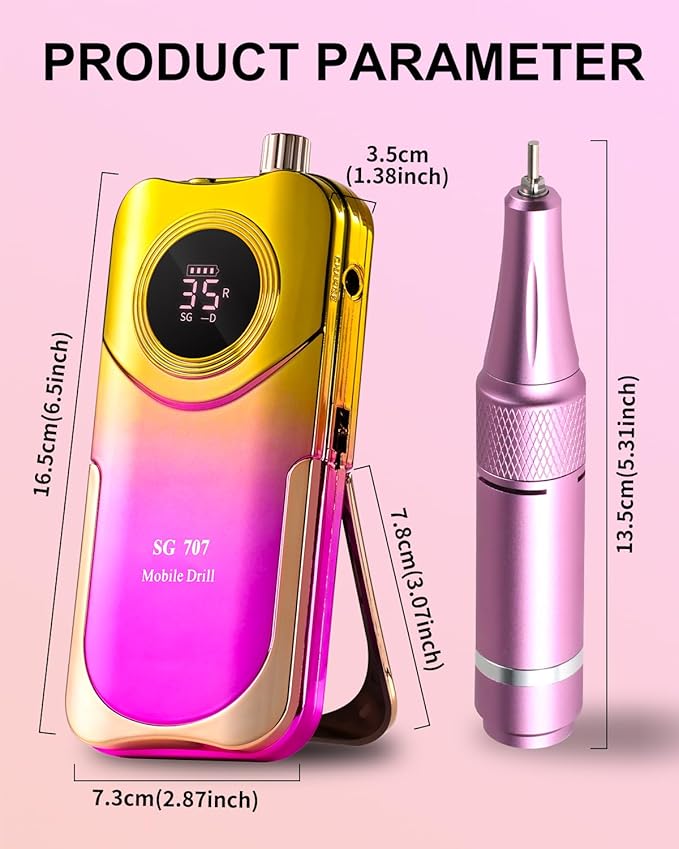 Professional Electric Nail Drill Kit 35000RPM with 14PCS Bits Purple Gold Portable Rechargeable Cordless File Machine for Acrylic Gel Powder Nails and Manicure Pedicure Toenail Tool Salon Set