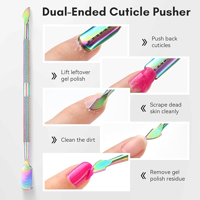 Makartt Cuticle Trimmer: Cuticle Nipper and Cuticle Pusher Set, Rainbow Titanium Stainless Steel Manicure Tools for Nail Prep and Care, 7mm Precision Jaw, Double Spring, Ergonomic and Portable