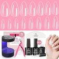 Beetles Nail Kit, 600Pcs Medium Almond Nail Tips with Milky White Gel Polish Top Coat, 15 Sizes Beetles Gel Soft Clear Press on Nails 5 In 1 Nail Glue Valentine Nail Extension Set for Women