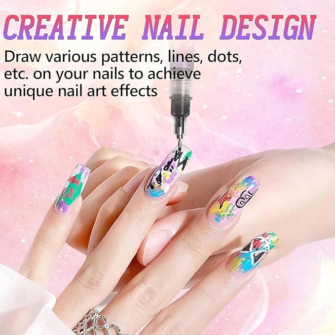 12 Color Nail Art Pens, 0.5 MM Nail Polish Pens Set Drawing Painting Point Liner Acrylic Painted Pen Kit,Professional Nail Art Tools, Manicure Set Gift for Adults Beginners (12 Color 1 Set)