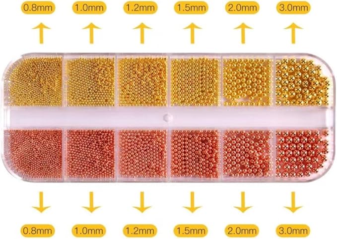 3D Nail Caviar Beads - Decoration Mini Metal Beads DIY Nails Supplies Accessories for Women & Men (Gold, Rose Gold)