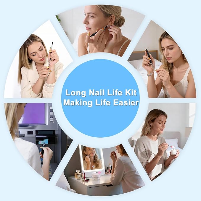 Life Helper Kit for Long Nails-Piercing Ball Grabber Tool,Bracelet Assistant,Card Grabber,Cream Spatula&Cable Clips|Nail Friendly Convenience Gadgets Set (6PCS)