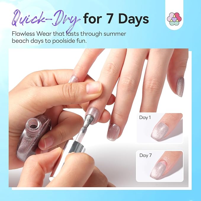SAVILAND Glass Bead Cat Eye Nail Polish Set: Quick Dry 6 Colors Magnetic Nail Polish with Magnet 12-Free Fingernail Polish Air Dry Nail Lacquer Bulk for Beginners Home Use Women Gift