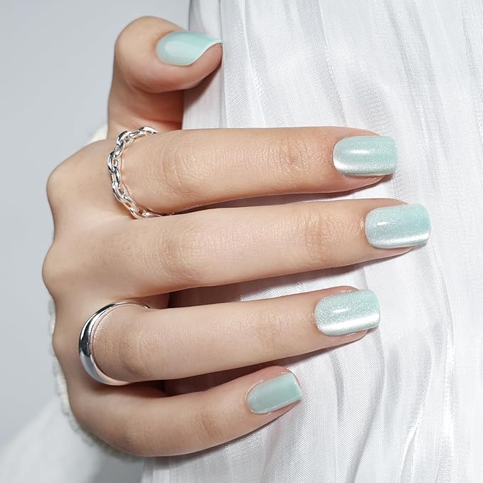 Press On Nails, Short Square Green Glazed Press on Nails Frosted Mint Nails Press Ons for Women DIY Fake Nails Kit with Glue, Reusable Glue on Nails Short in 15 Sizes - 30pcs, Frosted Mint