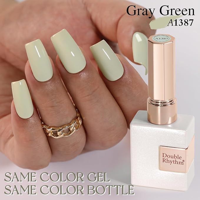 Double Rhythm Gel Polish 15ML Jelly Sheer Pastel Light Milky Color Pearl White Bottle 1 PC 0.5 OZ Full Size Nail Art Salon at Home (Gray White-D1387)