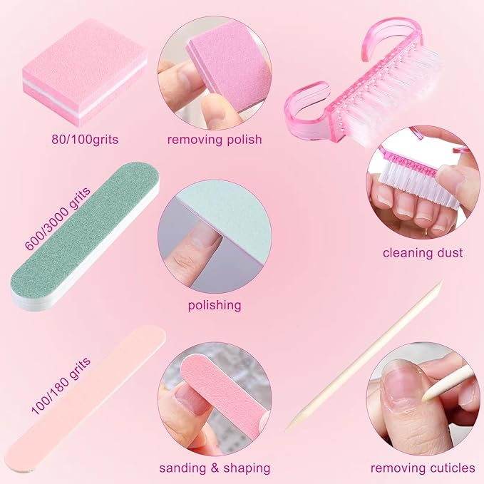 Disposable Manicure Kit Basics 5PCS Nail Kit, Mini Nail Files Buffers Bulk Handle Grip Brush Orange Wood Stick Individually-Packed Pedicure Set for Fingernails Toenails Salon Supplies 10 Packs