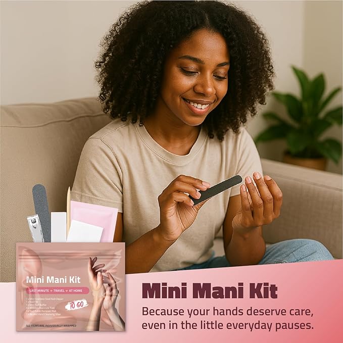 Mini Mani Kit – Disposable Manicure Set with Nail Clipper, File, Buffer, Cuticle Stick, Remover Pad & Alcohol Wipe – Single-Use Nail Care Kit for Travel, Events, or Bulk Hygiene (Regular, 3, Count)
