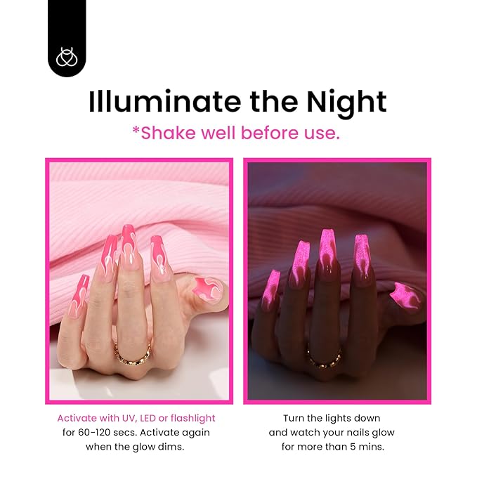 Beetles Hot Pink Gel Nail Polish - Luminous Pink Gel Polish 15ml Glow in the Dark Pink Easter Soak Off Uv LED Nail Lamp Nail Art Manicure Salon DIY Home Gift for Women Girls