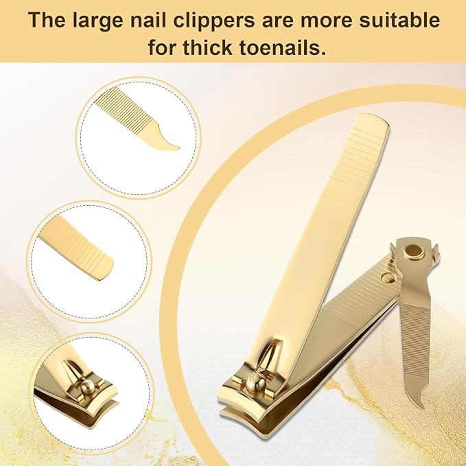 Bememo 12 Pieces Stainless Nail Clippers Set Fingernail and Toenail Clippers Nail Cutter Tool Set for Men and Women(Gold)