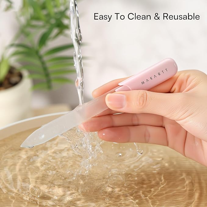 Makartt Nail File: Glass Nail File for Natural Nails - Gentle Crystal Nail Filer, Double-Sided Sandblasted Nail Buffer, Reusable Nail Care Tool for Home Manicure, 1pc Pink