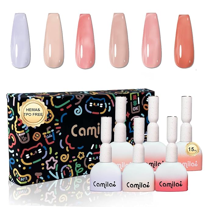 CAMILA ¿ 6pcs 15ml Hema Free Tpo Free Gel Polish Set Jelly Pink Gel Nail Polish Kit Soak Off Gel Polish Manicure Salon For Women J Set