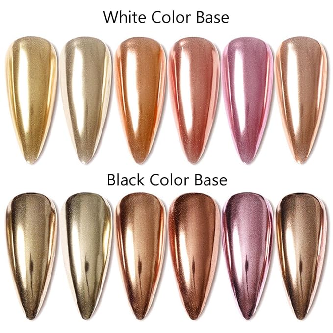 Rose Gold Nail Chrome Powders, 6 Colors Gold Chrome Powder for Nails Metallic Mirror Nail Powders Nail Art Decorations