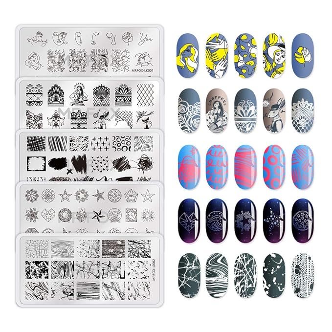 Mr. Fox Nail Print Board Set Graffiti Star Marble Pattern Bark Pattern Lace Abstract Pattern Art DIY hot Stamping Template