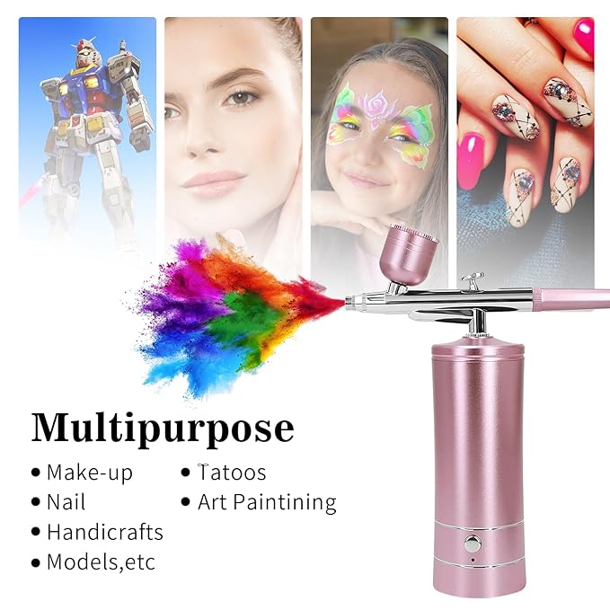 Airbrush Kit Air Brush Kit With Air Compressor Nail Charms Wireless Air Brush for Barber, Nail Art,Makeup, Model Painting (Pink)
