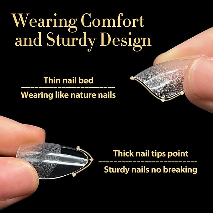 UNA GELLA 504Pcs Medium Pointed Almond Nail Tips, Pre-shape Almond Gel Nail Tips Half Matte Full Cover Acrylic Clear Press on Fake Nails Tips for Nail Extension Nail Art DIY Salon 12 Sizes