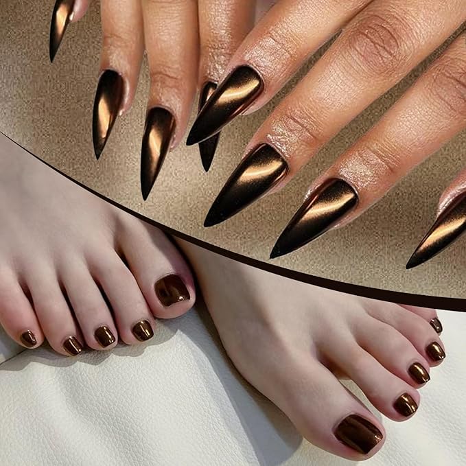 2Pcs Brown Copper Chrome Nail Powder Kit for Nails Shimmer Metallic Mirror Effect Orange Gold Glitter Pigment Dust Fall Dark Brown Copper Chrome Powder for Gel Nails Polish Design with Tools