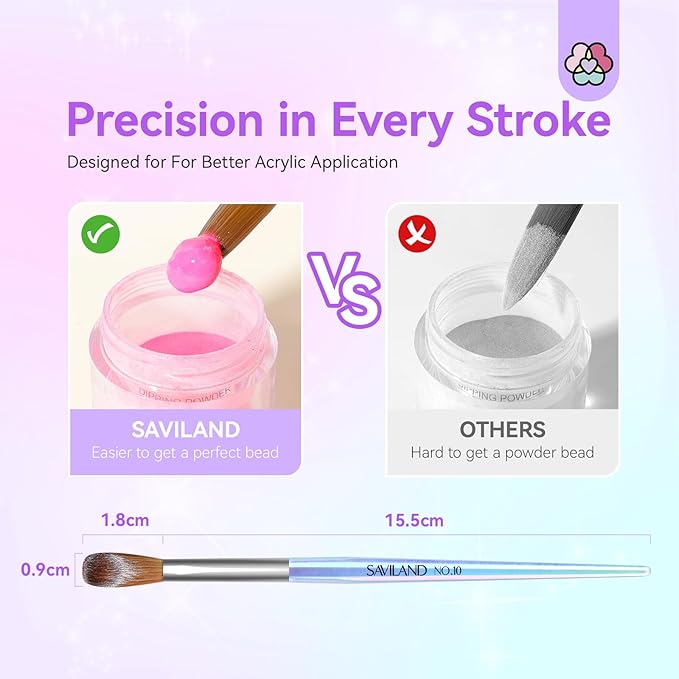 SAVILAND Kolinsky Acrylic Nail Brush: Size 10 Kolinsky Hair Professional Acrylic Brush for Nails Art Extension & Acrylic Powder Application, Blue Aurora Glitter Nail Brush Salon-Grade Manicures Home