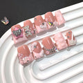 Handmade Duck Press on Nails Short French Nails with Glue,Muti-Layer Gel 3D Flower Art Fake Nails with Luxury Gems Bow Design Light Pink Acrylic Nail Reusable Nature False Nails for Wome (Size S)