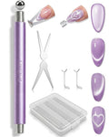 4-Piece Cat Eye Magnet Set with Case – Heart-Shaped & French-Shaped Magnets for Nail Art, Cat Eye Magnet Art Tool, 3-in-1 Magnetic Pen for Salon Professionals & Home DIY, Purple
