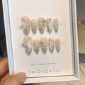 3D Butterfly Cat Eye Glitter French Press on Nails Medium Almond,Galaxy Icy Shimmer Rhinestones Designs with Full Manicure Kit 10pcs(L)