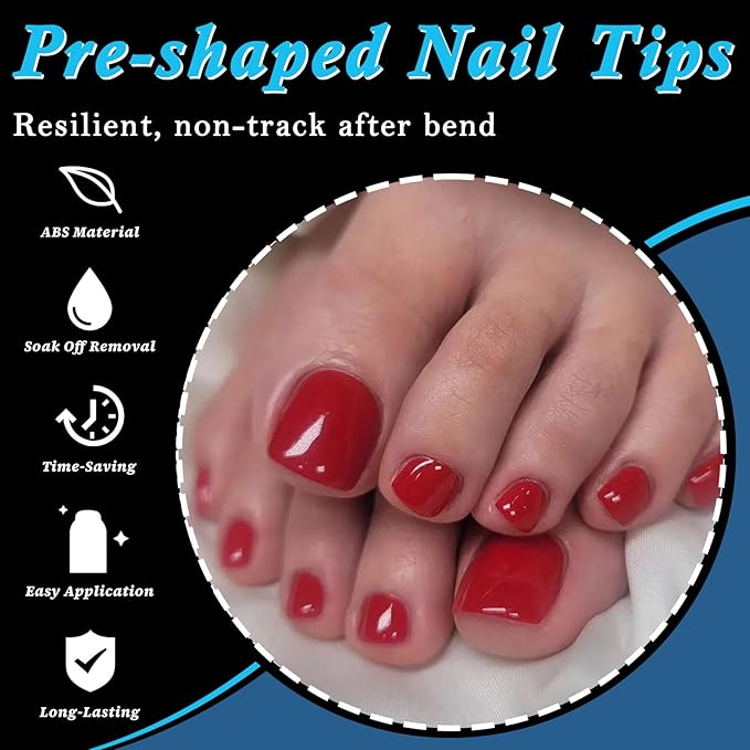 LoveOurHome 600pc Clear Fake Toenails Gel Toe Nail Tips Acrylic Toenail Tips Short Square Soft Gel Toes Nail Tips Half Cover False Toenails for Acrylic Toe Nails Extension Press ons