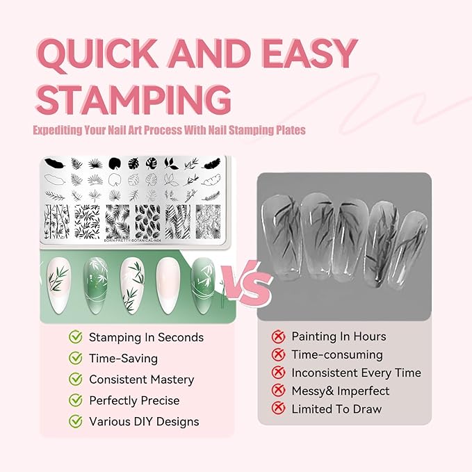 Born Pretty Nail Stamping Plates Set Nail Art Image Plates Plaid Flowers Leaves Geometric French Stamp Templates Kit Image Manicuring DIY Printing Tools 6PCS
