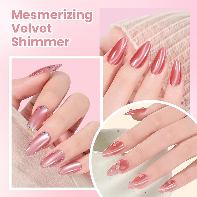 Beetles Misty Blush Glow Pink Cat Eye Gel Nail Polish Set - 6 Colors 15ML Glitter Pink Spring Cat Eye Gel Polish Kit Magnetic Effect Soak Off UV Nail Art DIY Manicure Gift for Women