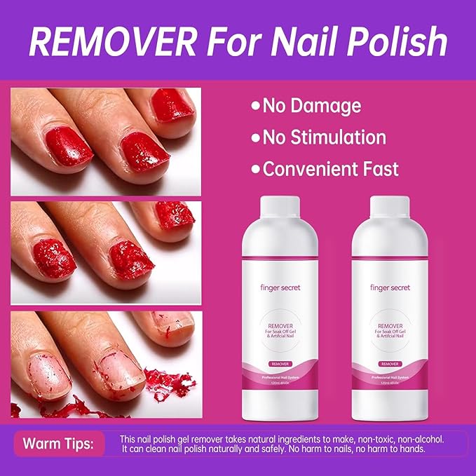 Nail Polish Remover 4Fl.Oz Nail Polish Remover Kit Professional Nail Glue Remover Quickly & Easily Remove Dip Powder Artificial Nails,Glitter Polish,Builder gel,poly gel acrylic powder.