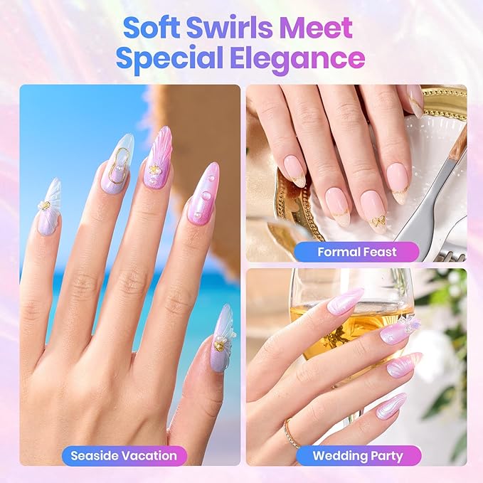 Beetles Gel Nail Polish - Stay Shining Pearly Swirl Shade Set, 6 Colors Mermaid Nail Swirl Shell Thread Effect Polish Soak Off Uv Gel Polish DIY Salon-Quality at Home Gift for Women