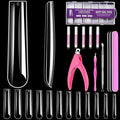 MORGLES Extra Long Tapered Square Nail Tips, 240 Pcs 3XL Full Cover Fake Tips Clear Nail Kit with Glue, Clipper, Files and Cuticle Fork for Acrylic Home DIY with Box