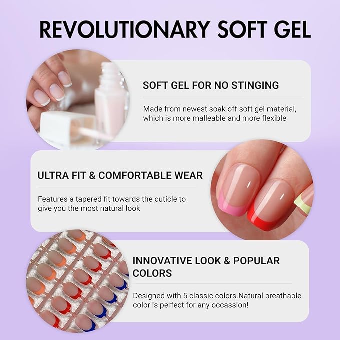 Gel French Tip Nails Short Square French Tip Press on Nails SXVME Soft French Nail Tips 150Pcs Pre-applied Tip Primer Natural Skin Tones Fake Nails Extensions Gel Nails Kit for Women Girls DIY