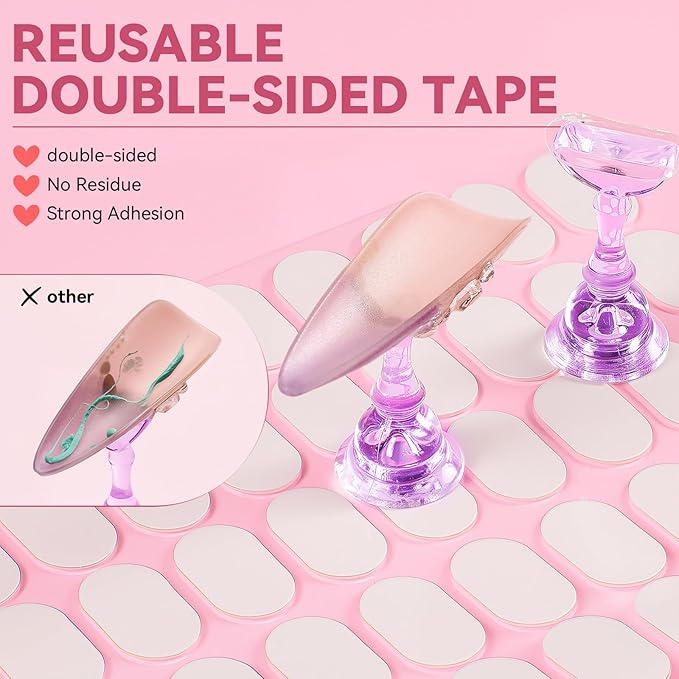 Nail Stand For Press On Acrylic Strong Magnetic Nail Holder Kit For Painting Nails Tip Arts Display With 200PCS Double-Sided Tape And 1 Heart Shaped Acrylic Magnetic Presson Stand (Clear And Purple, Medium)