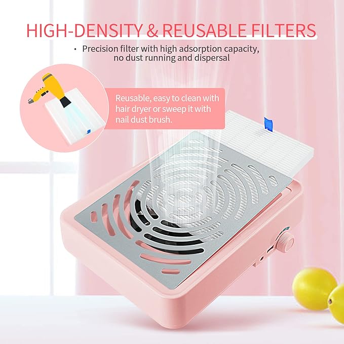 SAVILAND Nail Dust Collector:2026 Powerful Dust Collector Nail Tech 40W Dust Collector Professional Nails Dust Collector Quiet Vacuum Fan Dust Extractor with Reusable Filter for Beginners Home & Salon
