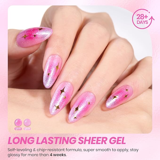 Beetles Rose Whispers Jelly Pink Gel Nail Polish Set - 6 Colors Valentines Gel Polish Kit Jelly Pink Sheer Translucent Effect Soak Off UV Salon DIY Manicure Spring Gift for Women