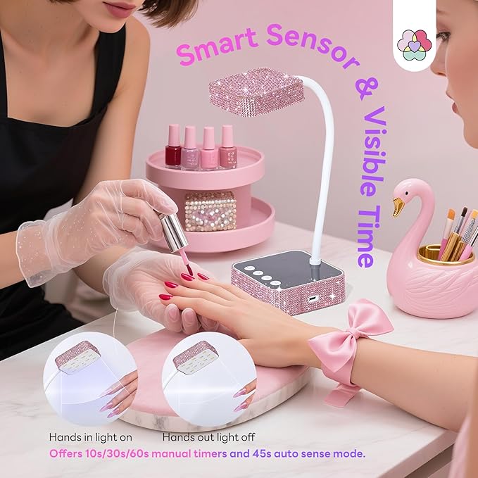 SAVILAND 36W Pink UV Nail Lamp: 5S Fast Curing UV Light for Gel Nails Smart Sensor & 3 Timing Modes Flash Cure Lamp 7 Hours 360° Flexible Gooseneck Nail Flash Cure Light for Nails
