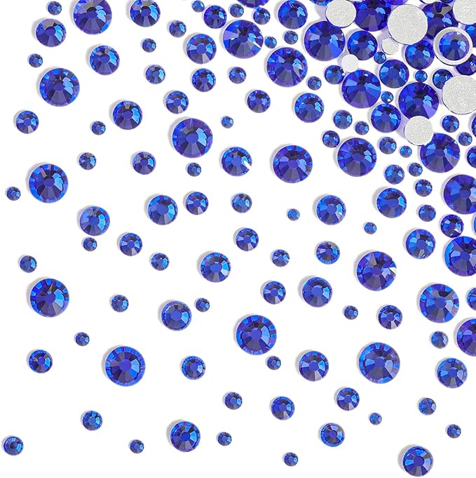 Beadsland Rhinestones for Makeup,8 Sizes 2500pcs Blue Flatback Rhinestones Face Gems for Nails Crafts with Tweezers and Wax Pencil,Sapphire,SS4-SS30