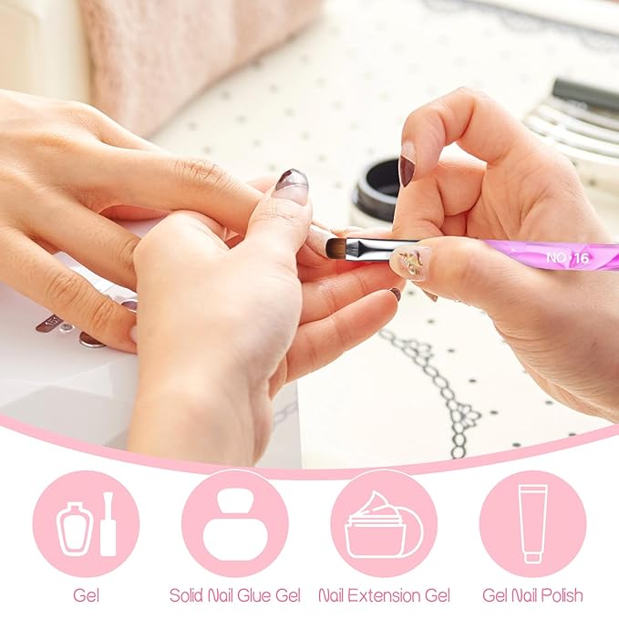 4 Pcs Acrylic French Gel Nail Art Brushes, Two Way Manicure Brush with Dotting Tool Double Ended Nails Gel Liner Brush for Manicure Cuticle Clean up Detailed Designs (10#, 12#, 14#, 16#)