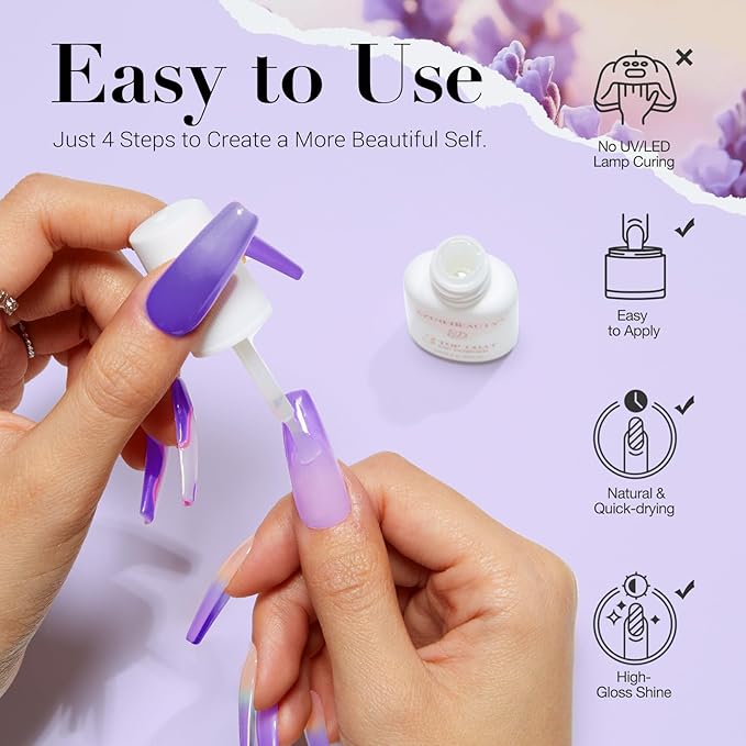AZUREBEAUTY Purple Twilight Bloom Dip Powder Nail Kit Starter with Base, Top Coat, Activator, Spring Summer Dried Flowers for French Nails Art Manicure DIY Salon