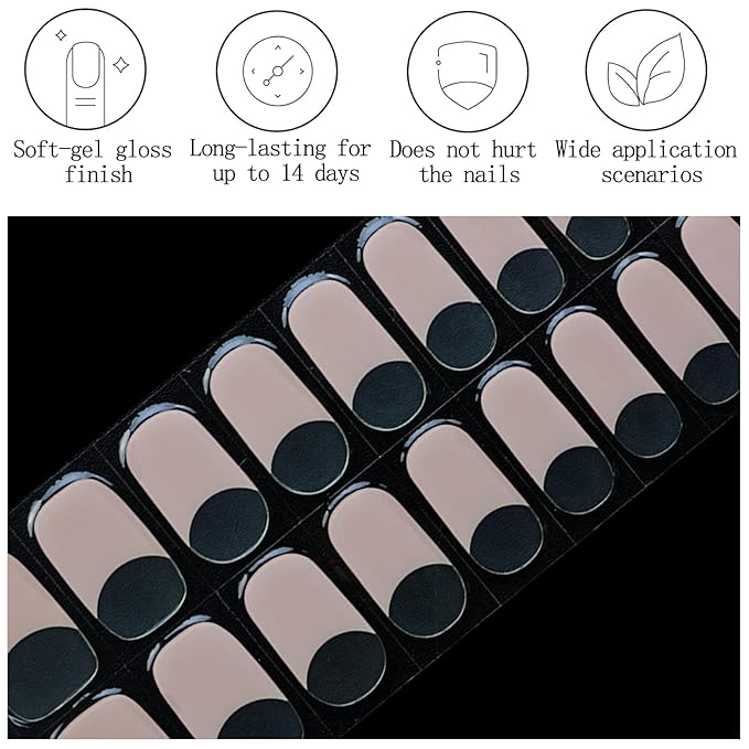 Clear Semi Cured Gel Nail Strips French Tip 20Pcs Nude UV Gel Nail Stickers Glossy Nails Polish Strips UV/LED Light Needed Self Adhesive Full Polish Nails Wraps for Women
