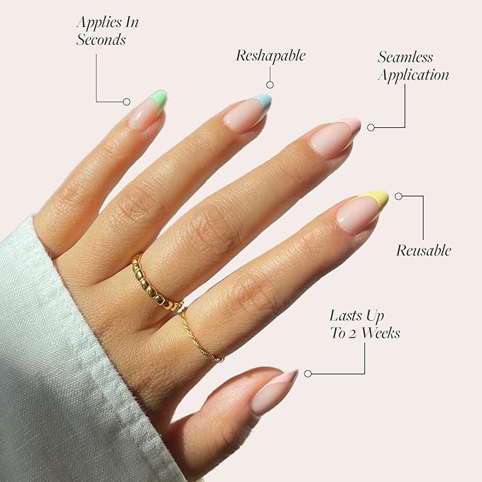 Glamnetic Press On Nails - Confetti Fake Nails | Semi-Transparent, Short Almond Nails, Salon Quality | 15 Sizes - 30 Nail Kit with Glue