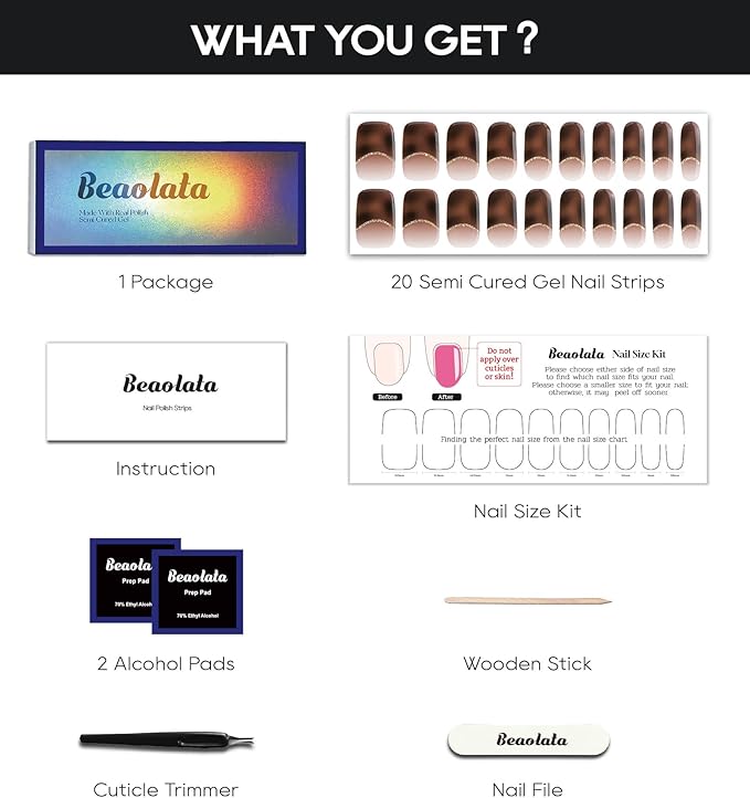 Semi Cured Gel Nail Strips - UV Light Gel Nail Stickers - 20 Long Lasting Salon Quality Wraps (Enchanted Primal Flicker Brown)