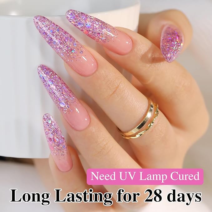 Double Rhythm 0.5Oz Glitter Gel Polish Shimmer Reflective Color for Nail Art Salon DIY Soak Off 15ml Nail Lamp Gel Polish at Home (Rainbow Rose-B1008)