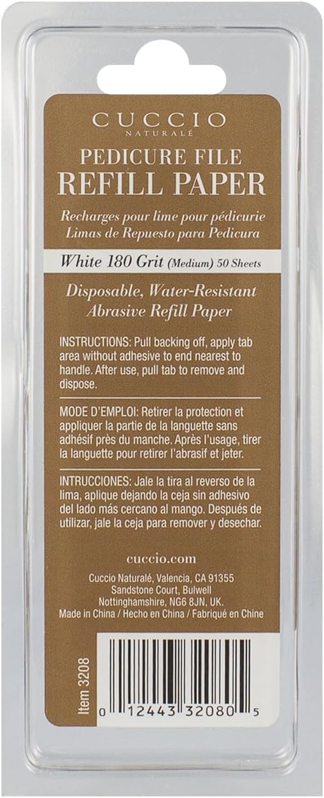 Cuccio Pro Pedicure File Refills – 180 Grit White Disposable Sheets – Water-Resistant and Hygienic – Compatible with Stainless Steel Pedicure File – Pack of 50